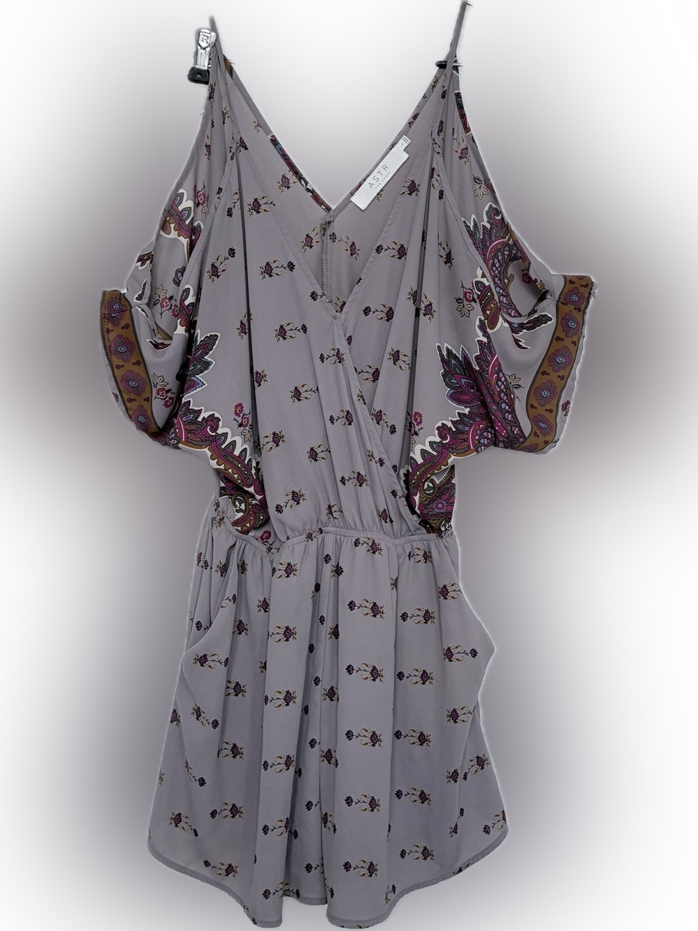 Astr Lavender-Gray Romper with shoulder cutouts